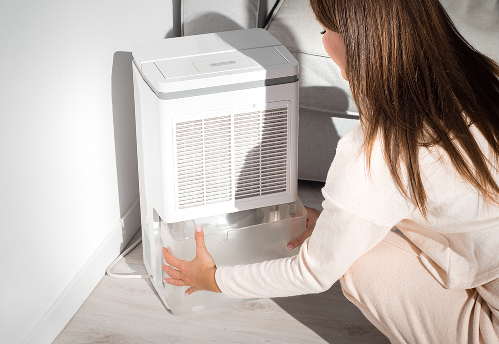 Person emptying a dehumidifier