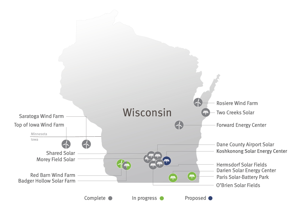 Map of MGE clean energy projects