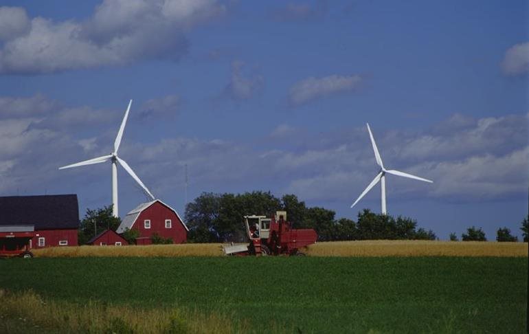 Farm with wind turbines